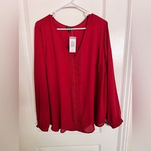 Torrid Red Georgette Pintuck Button-Front Blouse